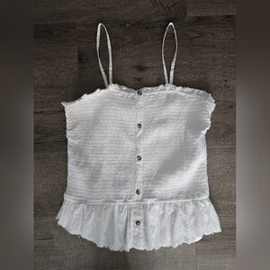 White Button-Down Ruffle Top